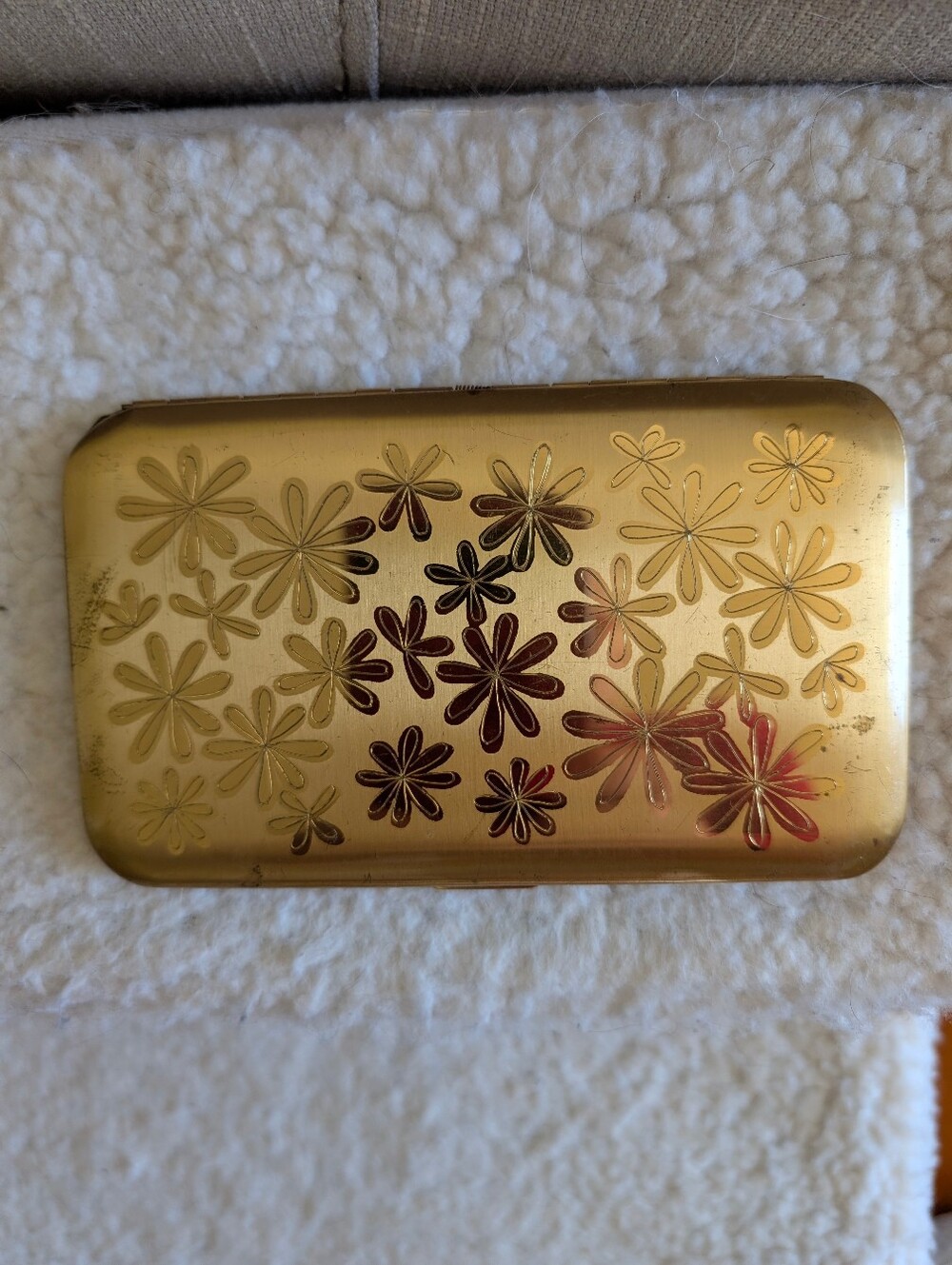 Vintage Cigarette Case Gold Floral Compact Case Floral Design Accessories
